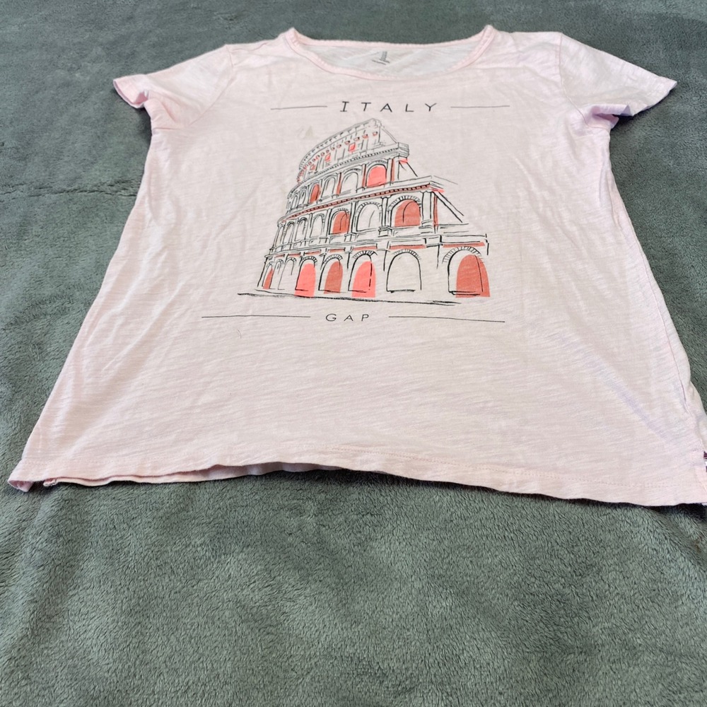 Gap T-Shirt Womens Medium Pink Pirouette Italy Colosseum Graphic Slub Cotton Tee